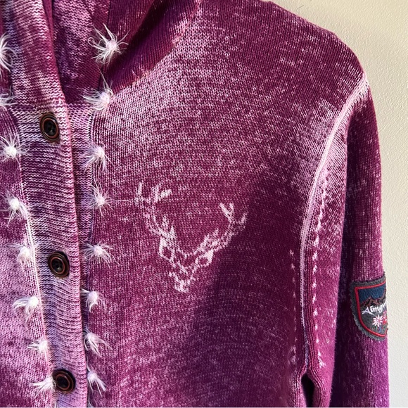 Almgwand ~Vintage Austrian Reindeer Button Front Hoodie Cardigan Sweater~ XL /16 - Picture 4 of 15